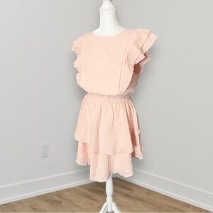 Boutique Cotton Dress Size L Pink Tiered Ruffles Sleeveless Short Gathered Waist